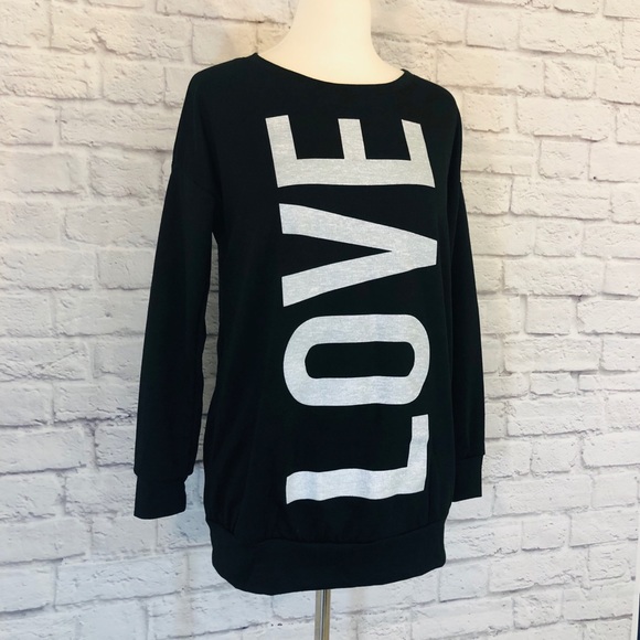 Celeste | Black Crewneck Love Graphic Long Sleeve - Picture 4 of 8